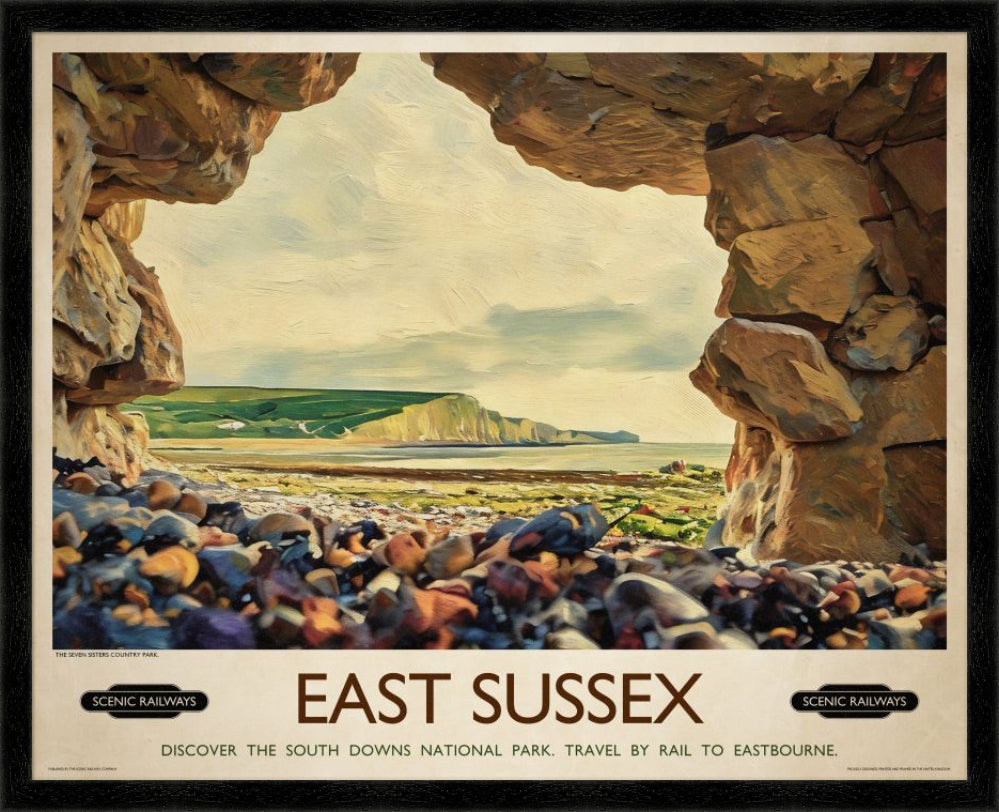 Vintage travel poster- East Sussex, The Seven Sisters - Scenic Railways