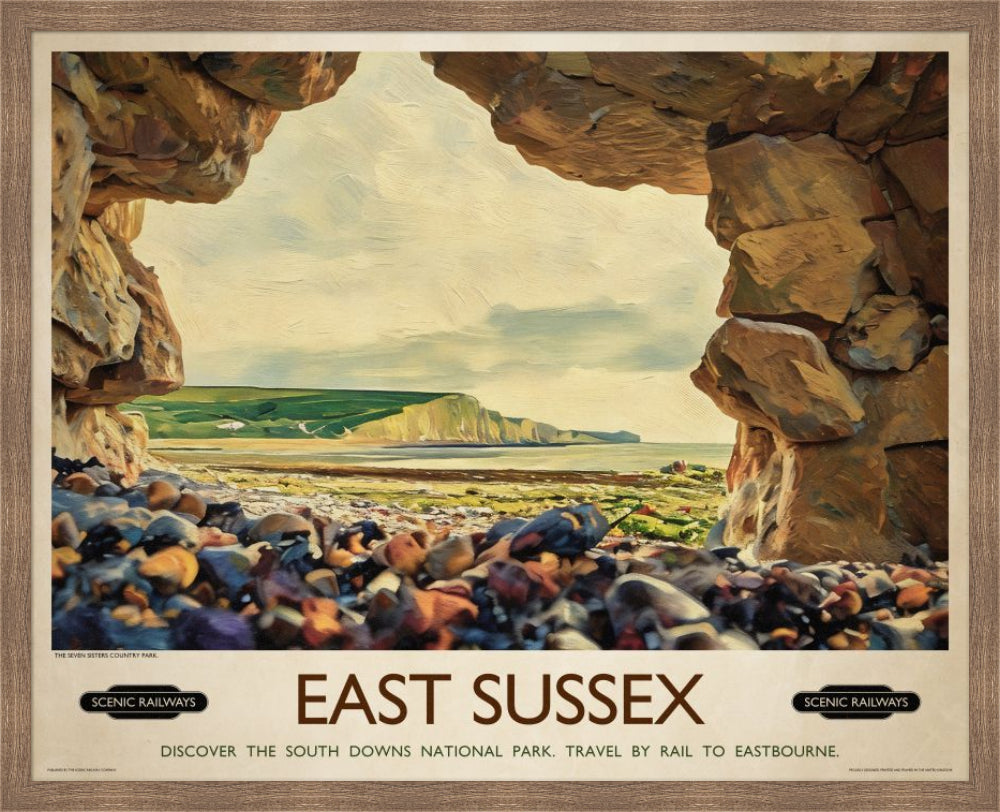 Vintage travel poster- East Sussex, The Seven Sisters - Scenic Railways