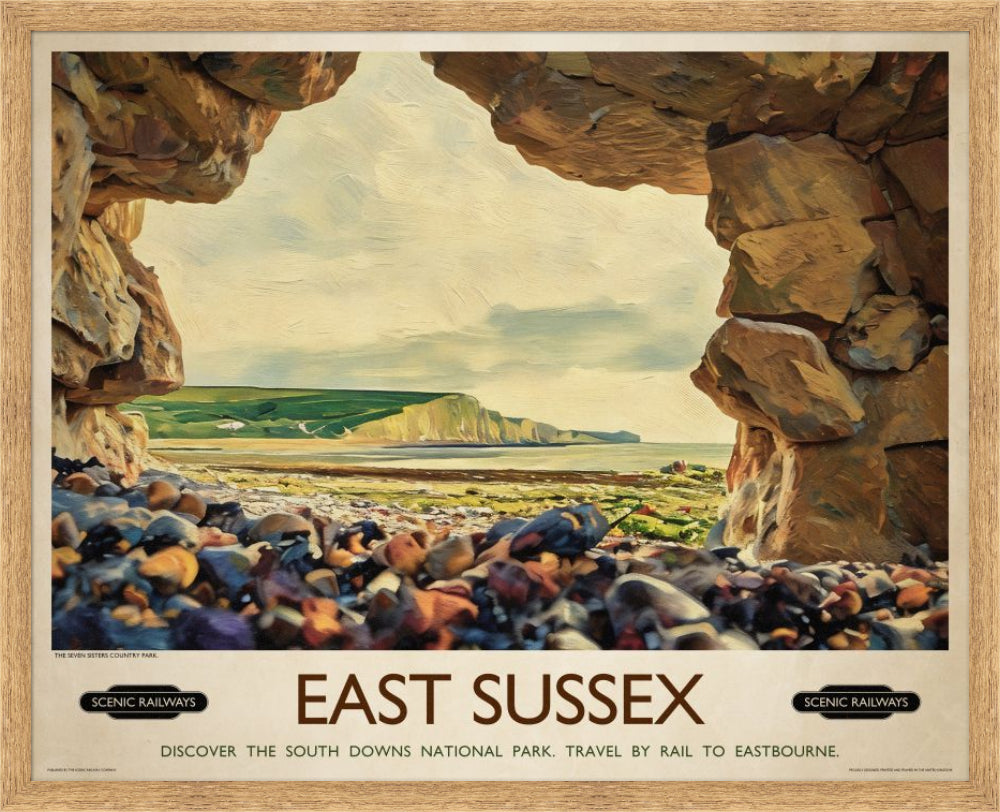 Vintage travel poster- East Sussex, The Seven Sisters - Scenic Railways
