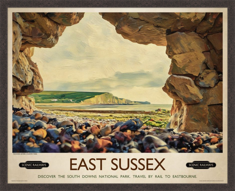 Vintage travel poster- East Sussex, The Seven Sisters - Scenic Railways