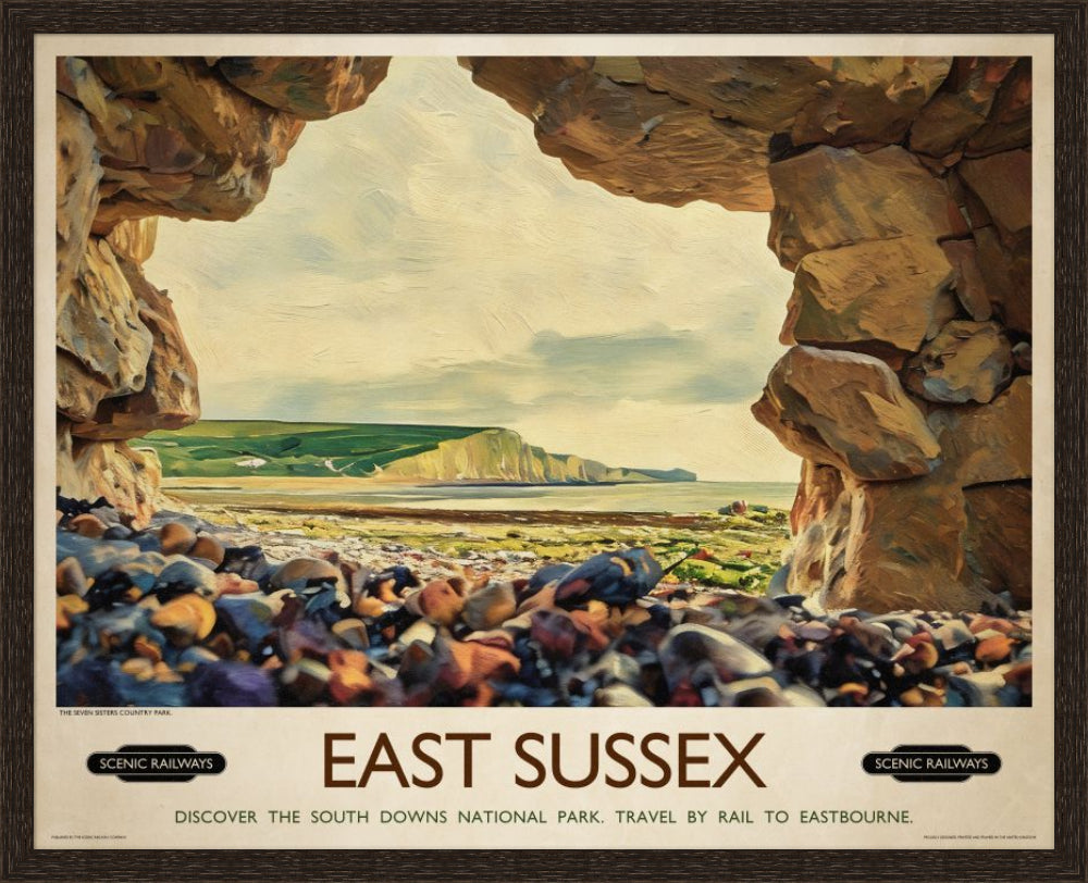 Vintage travel poster- East Sussex, The Seven Sisters - Scenic Railways