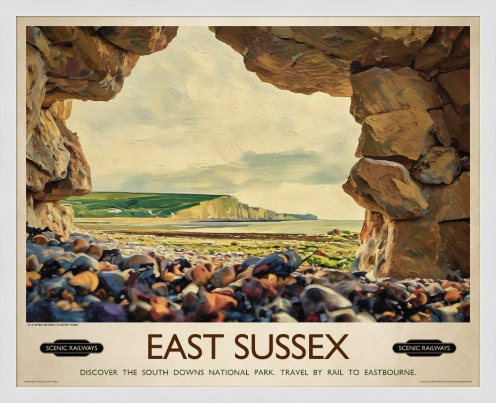 Vintage travel poster- East Sussex, The Seven Sisters - Scenic Railways
