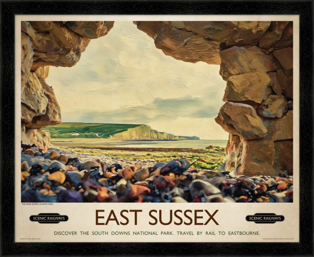 Vintage travel poster- East Sussex, The Seven Sisters - Scenic Railways