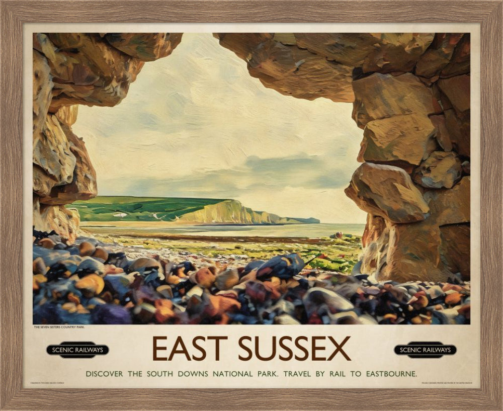 Vintage travel poster- East Sussex, The Seven Sisters - Scenic Railways