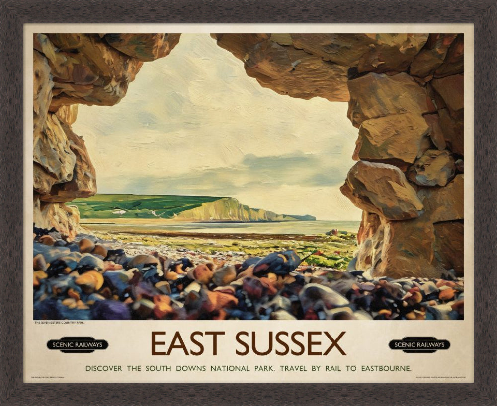 Vintage travel poster- East Sussex, The Seven Sisters - Scenic Railways