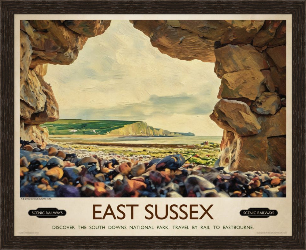 Vintage travel poster- East Sussex, The Seven Sisters - Scenic Railways