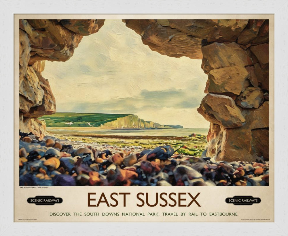 Vintage travel poster- East Sussex, The Seven Sisters - Scenic Railways