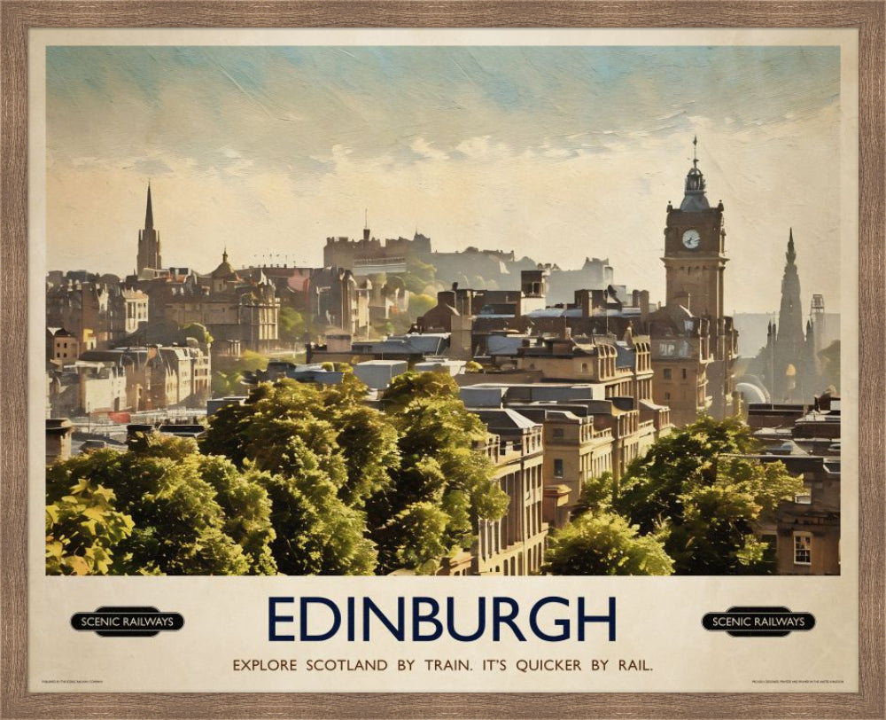 Vintage travel poster- Edinburgh, The City From Calton Hill - Scenic Railways