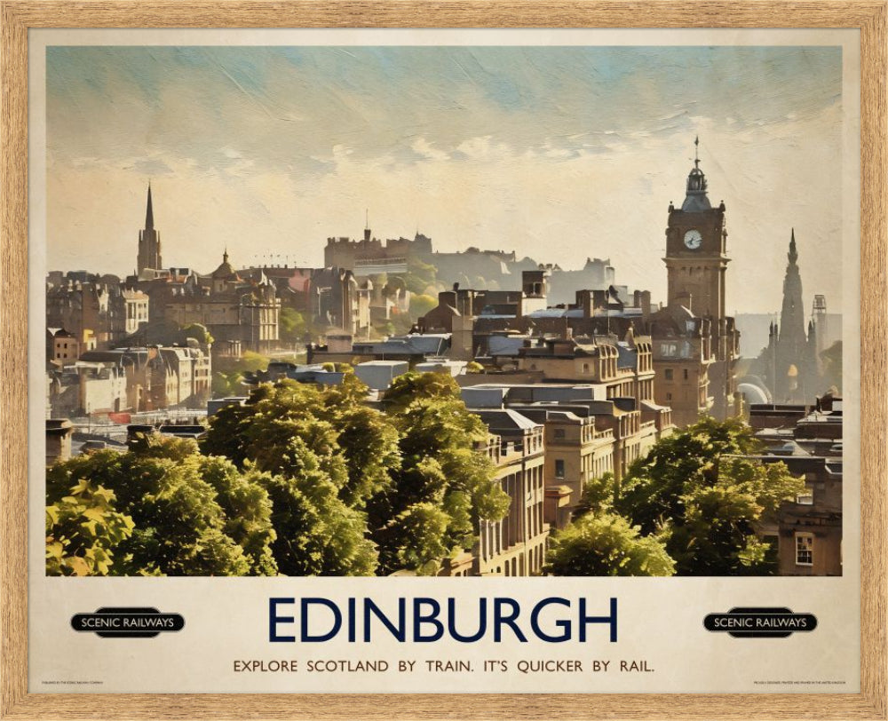 Vintage travel poster- Edinburgh, The City From Calton Hill - Scenic Railways