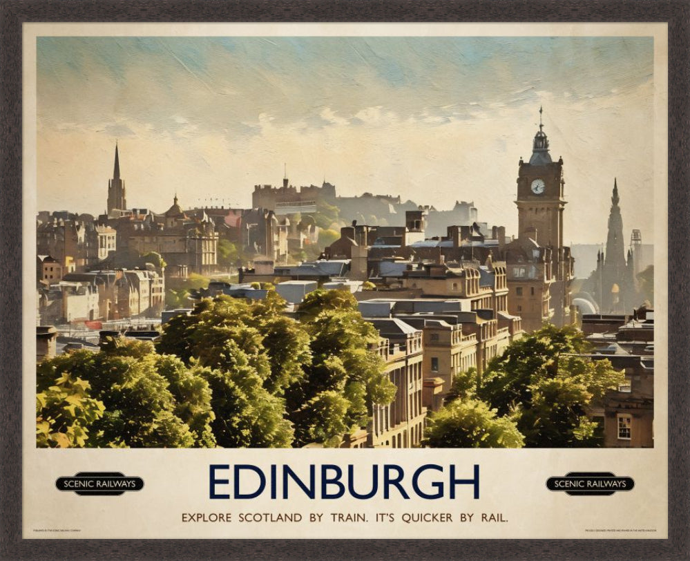 Vintage travel poster- Edinburgh, The City From Calton Hill - Scenic Railways