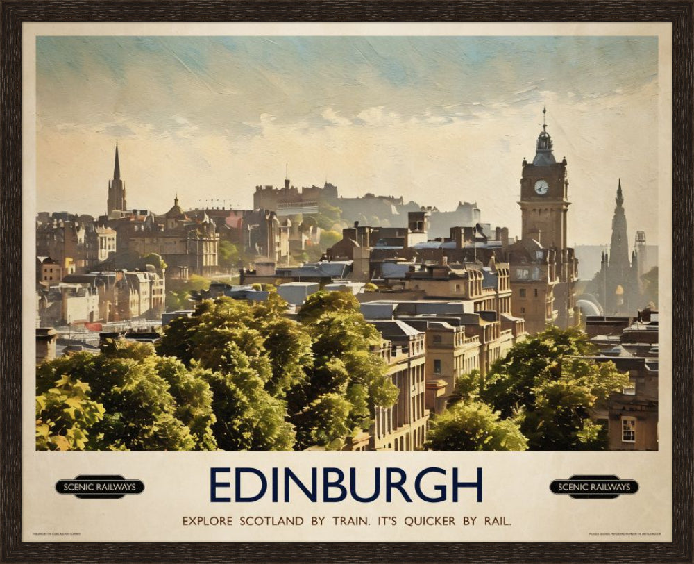 Vintage travel poster- Edinburgh, The City From Calton Hill - Scenic Railways