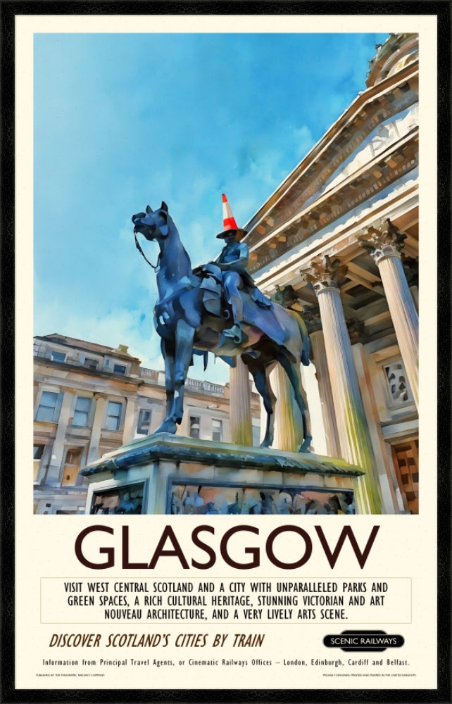 Vintage travel poster- Glasgow - The Gallery of Modern Art - Scenic Railways