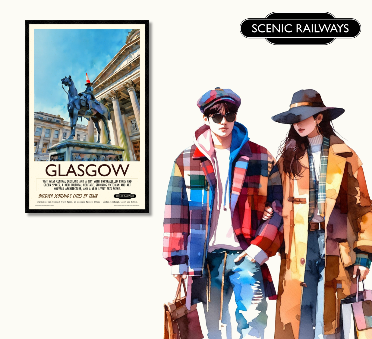 Vintage travel poster- Glasgow - The Gallery of Modern Art - Scenic Railways