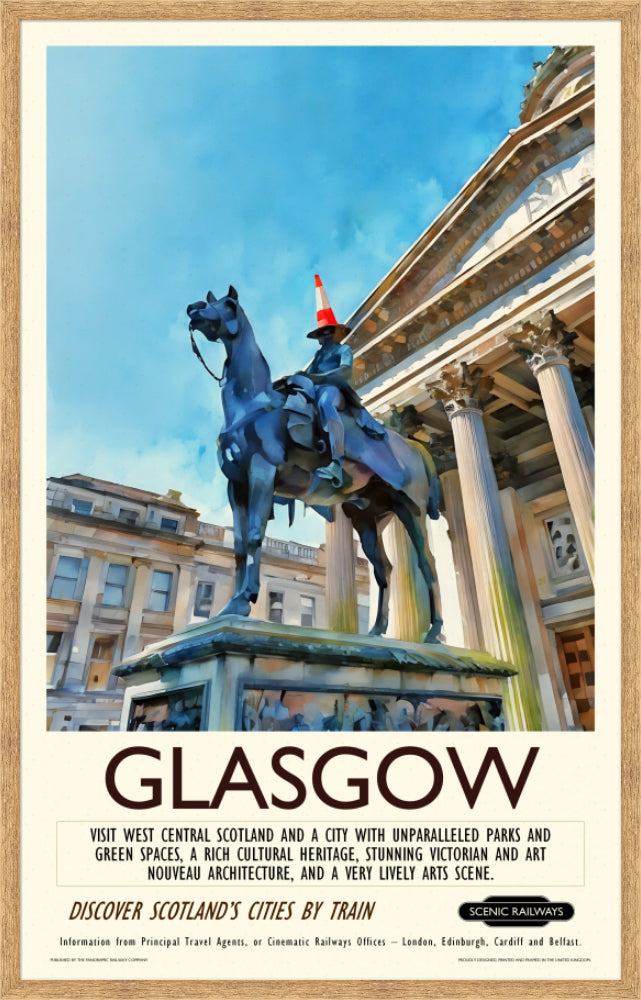 Vintage travel poster- Glasgow - The Gallery of Modern Art - Scenic Railways