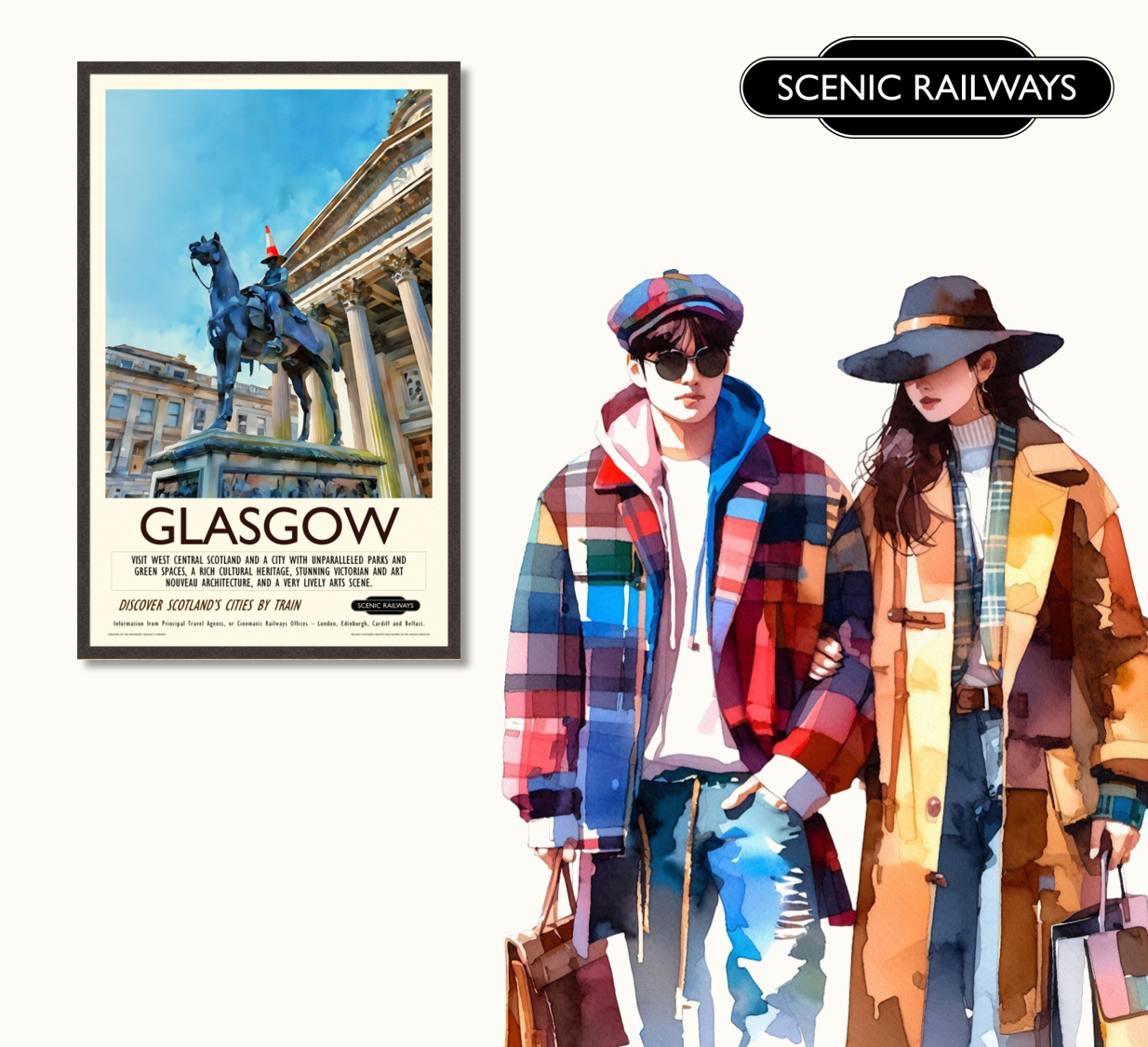 Vintage travel poster- Glasgow - The Gallery of Modern Art - Scenic Railways