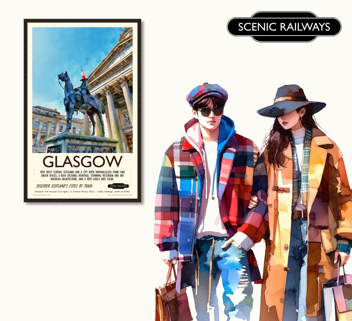 Vintage travel poster- Glasgow - The Gallery of Modern Art - Scenic Railways
