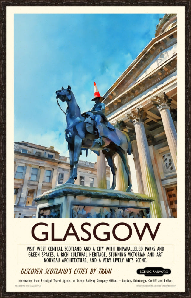 Vintage travel poster- Glasgow - The Gallery of Modern Art - Scenic Railways