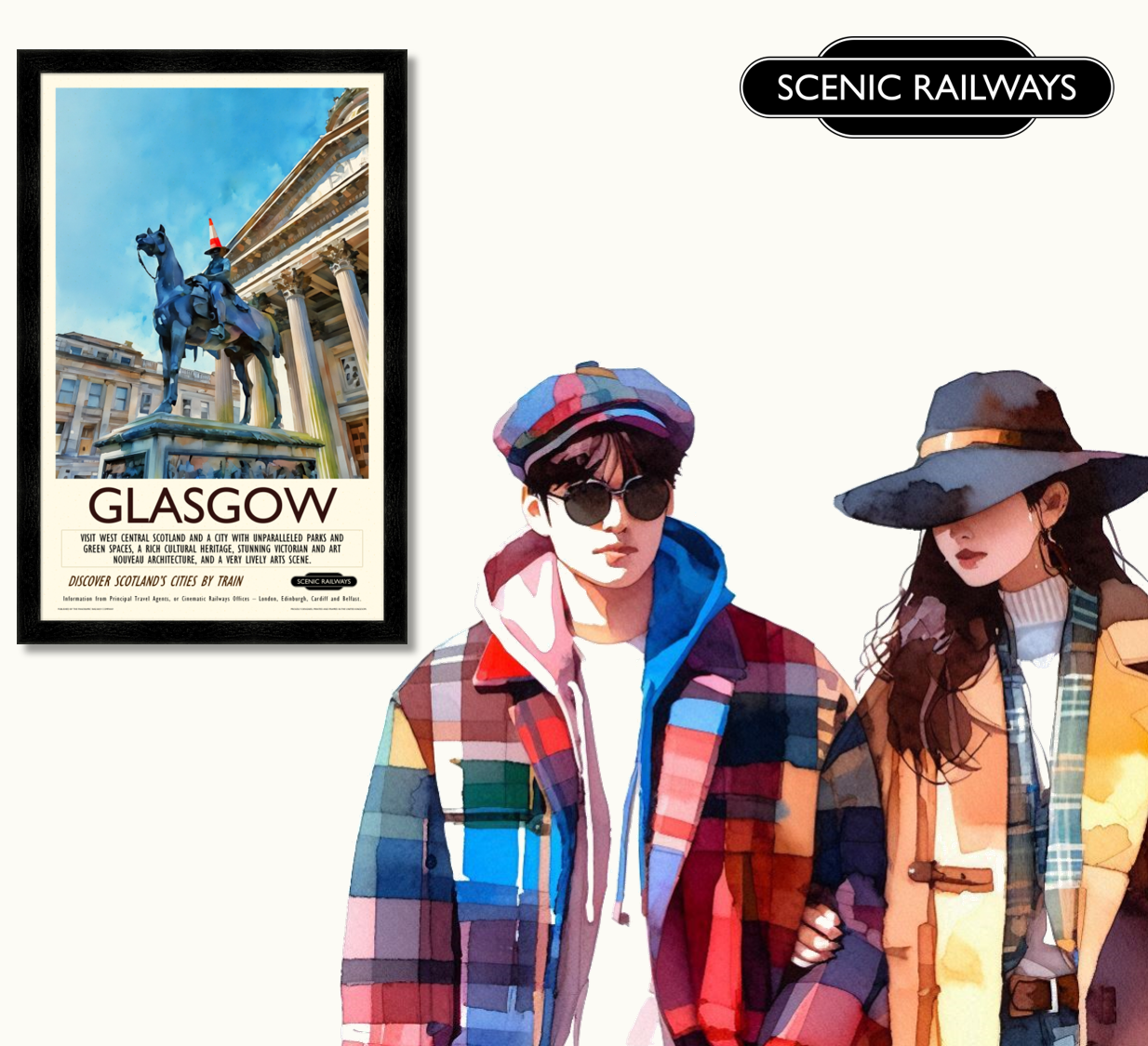 Vintage travel poster- Glasgow - The Gallery of Modern Art - Scenic Railways