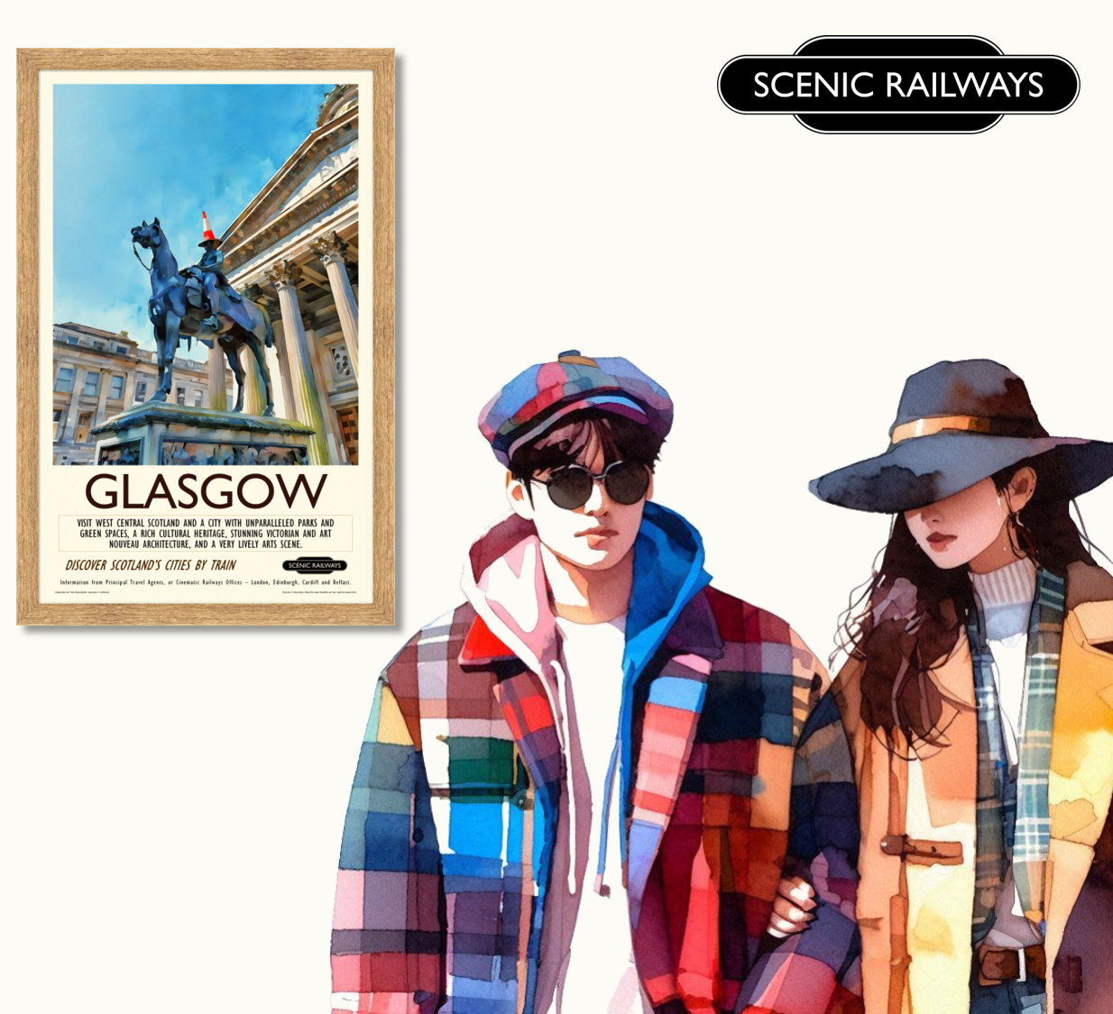Vintage travel poster- Glasgow, The Gallery of Modern Art - Scenic Railways