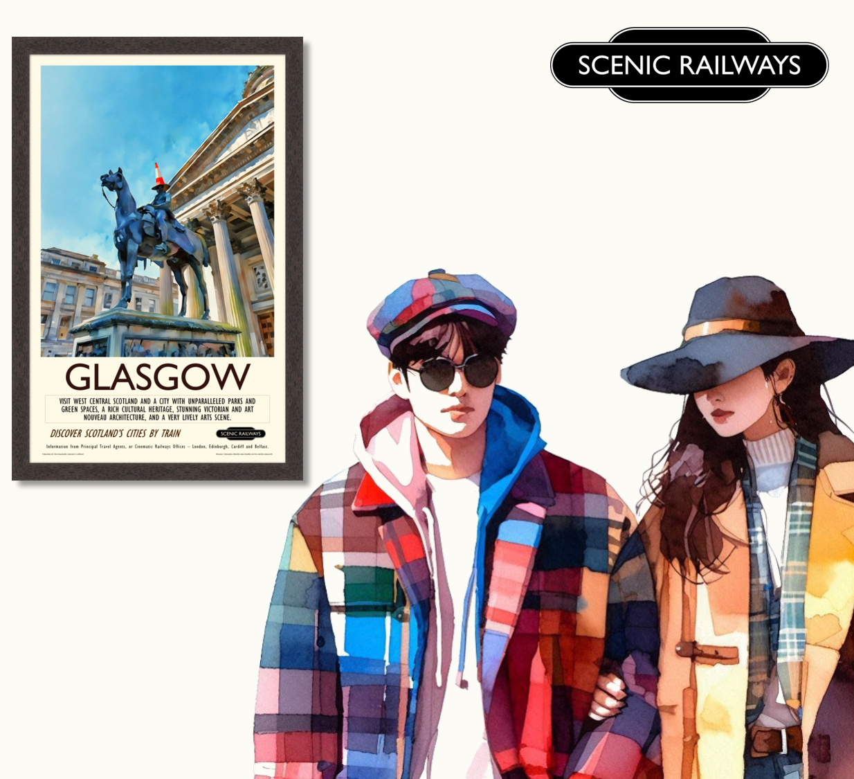 Vintage travel poster- Glasgow - The Gallery of Modern Art - Scenic Railways