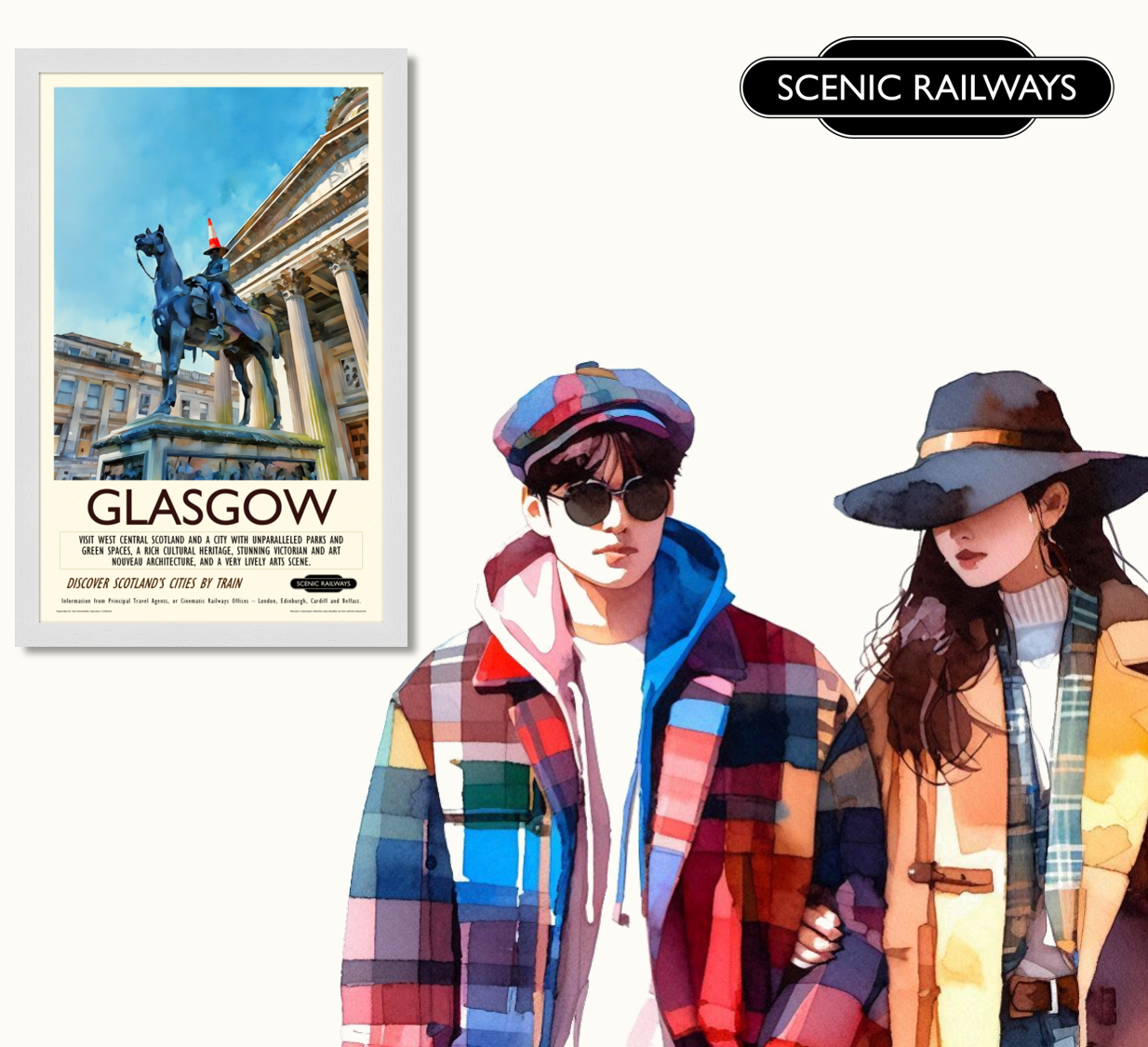 Vintage travel poster- Glasgow, The Gallery of Modern Art - Scenic Railways