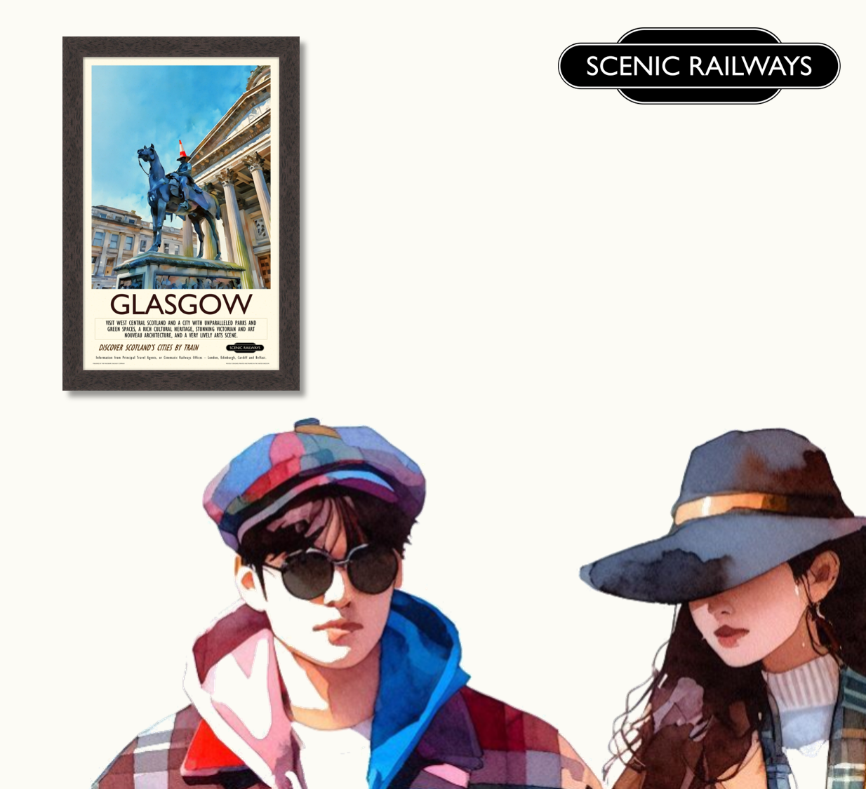Vintage travel poster- Glasgow, The Gallery of Modern Art - Scenic Railways