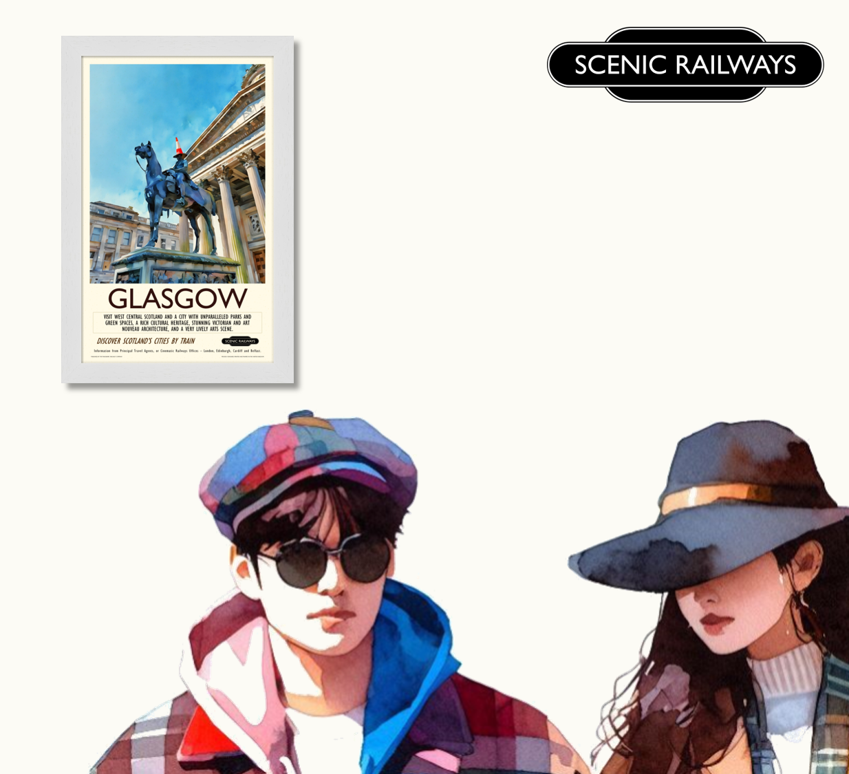 Vintage travel poster- Glasgow, The Gallery of Modern Art - Scenic Railways