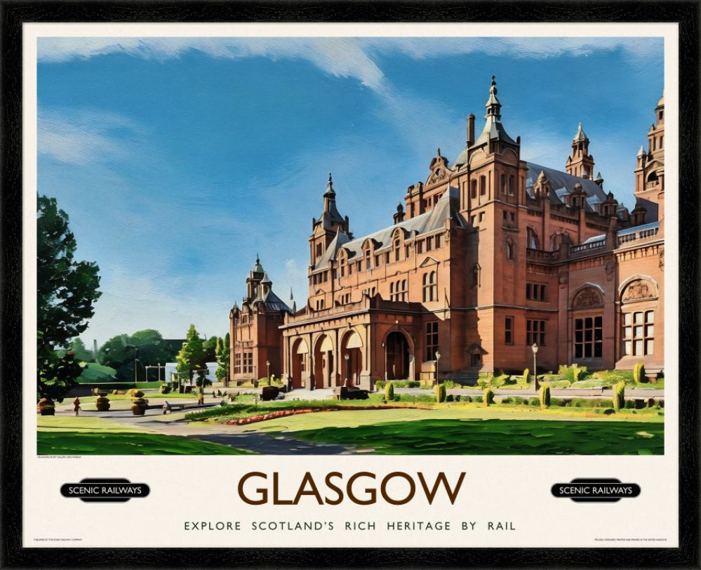 Vintage travel poster- Glasgow, Kelvingrove Art Gallery and Museum - Scenic Railways