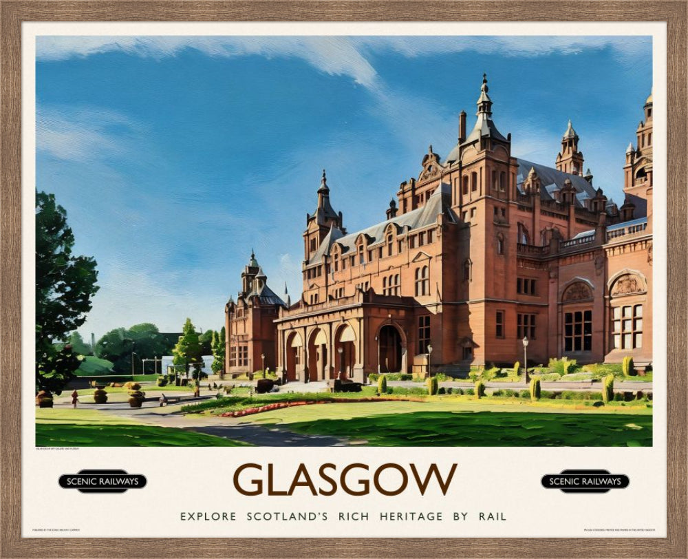 Vintage travel poster- Glasgow, Kelvingrove Art Gallery and Museum - Scenic Railways