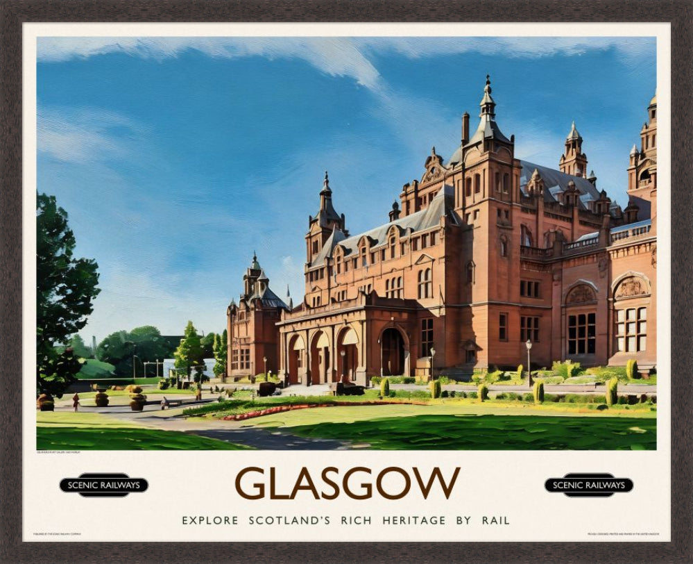 Vintage travel poster- Glasgow, Kelvingrove Art Gallery and Museum - Scenic Railways