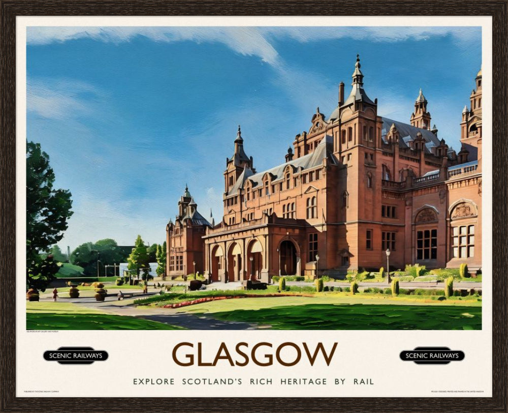 Vintage travel poster- Glasgow, Kelvingrove Art Gallery and Museum - Scenic Railways