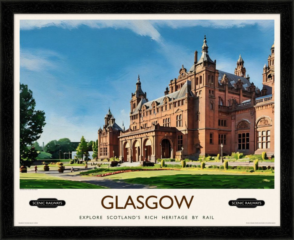 Vintage travel poster- Glasgow, Kelvingrove Art Gallery and Museum - Scenic Railways