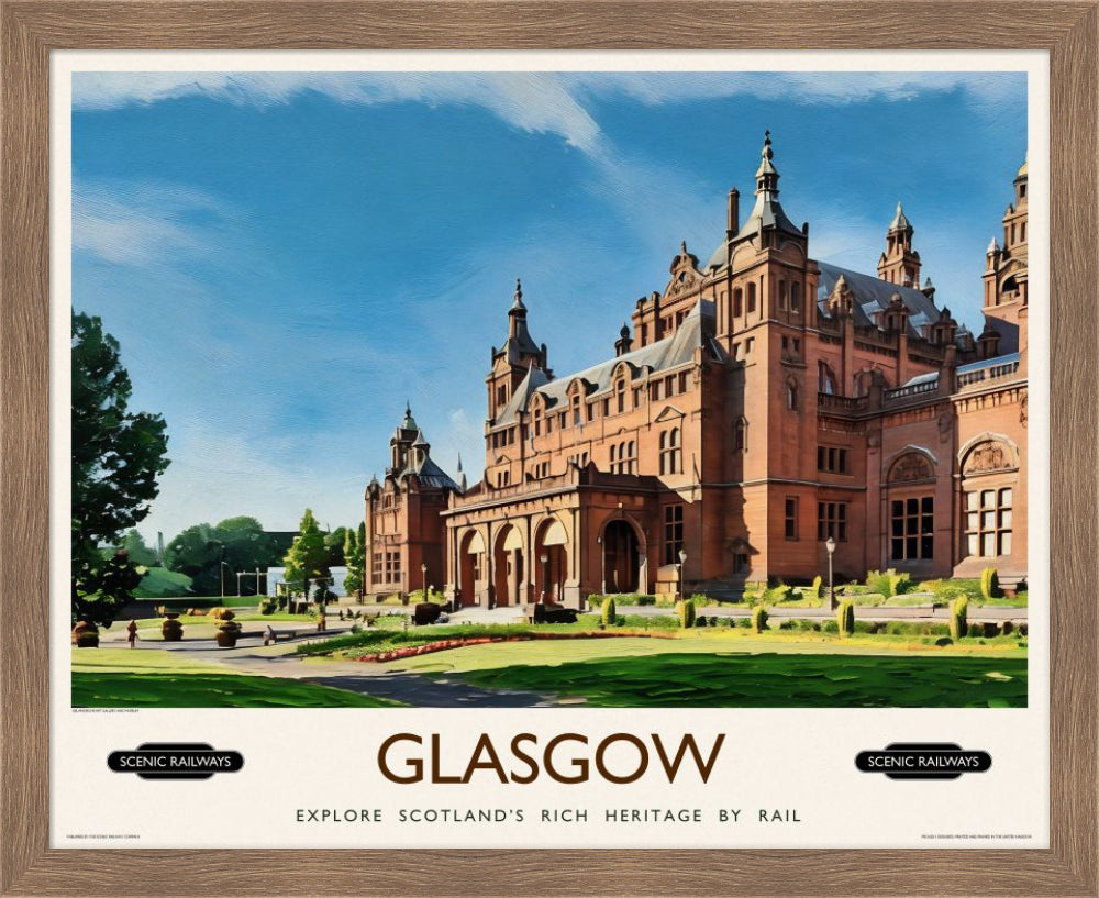 Vintage travel poster- Glasgow, Kelvingrove Art Gallery and Museum - Scenic Railways