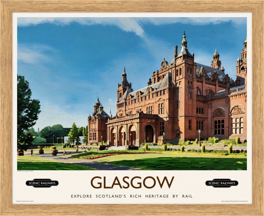 Vintage travel poster- Glasgow, Kelvingrove Art Gallery and Museum - Scenic Railways