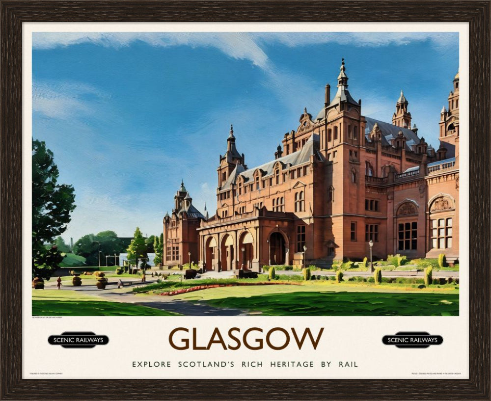 Vintage travel poster- Glasgow, Kelvingrove Art Gallery and Museum - Scenic Railways