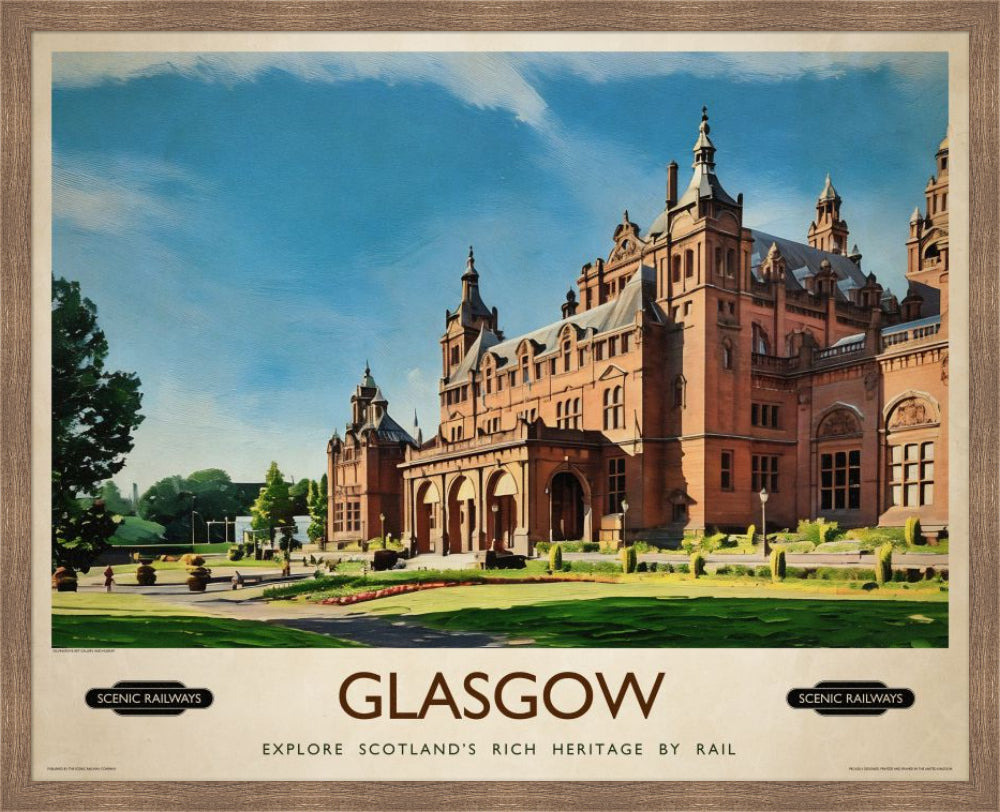 Vintage travel poster- Glasgow, Kelvingrove Art Gallery and Museum - Scenic Railways