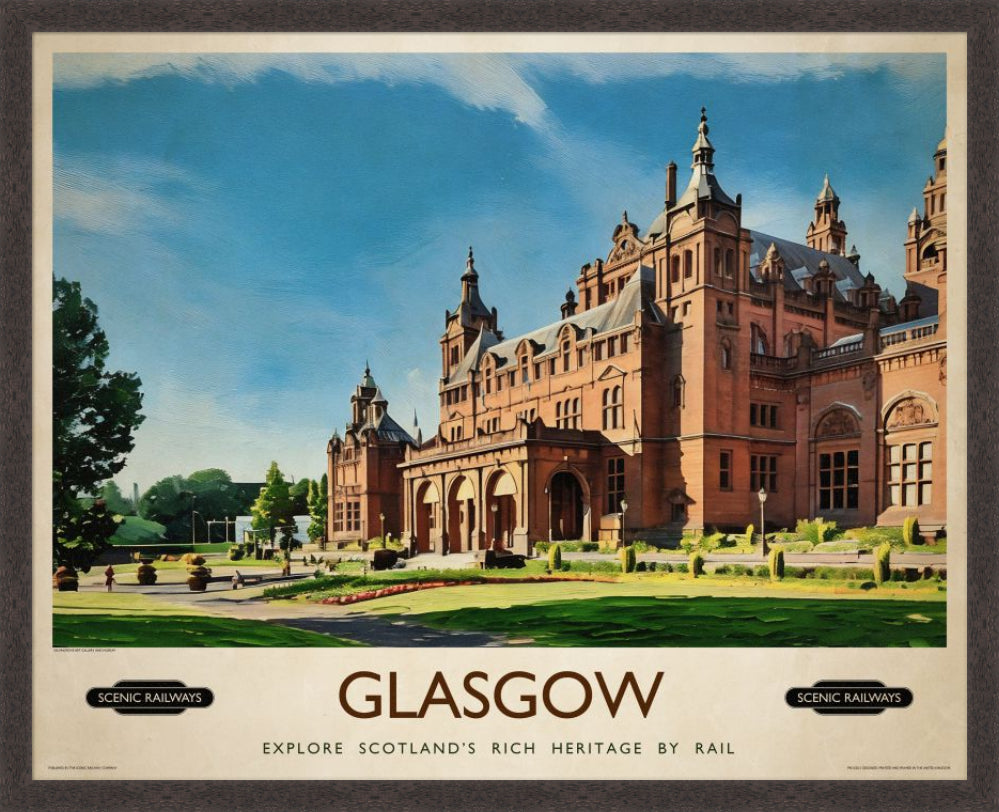 Vintage travel poster- Glasgow, Kelvingrove Art Gallery and Museum - Scenic Railways