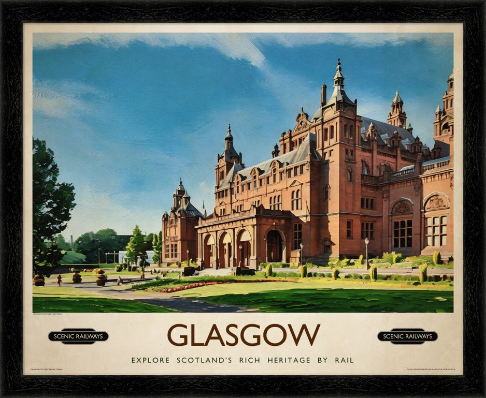 Vintage travel poster- Glasgow, Kelvingrove Art Gallery and Museum - Scenic Railways