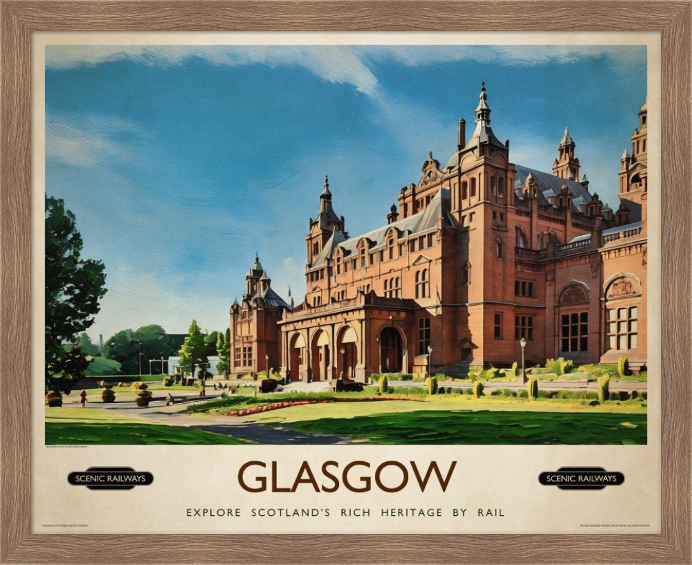 Vintage travel poster- Glasgow, Kelvingrove Art Gallery and Museum - Scenic Railways