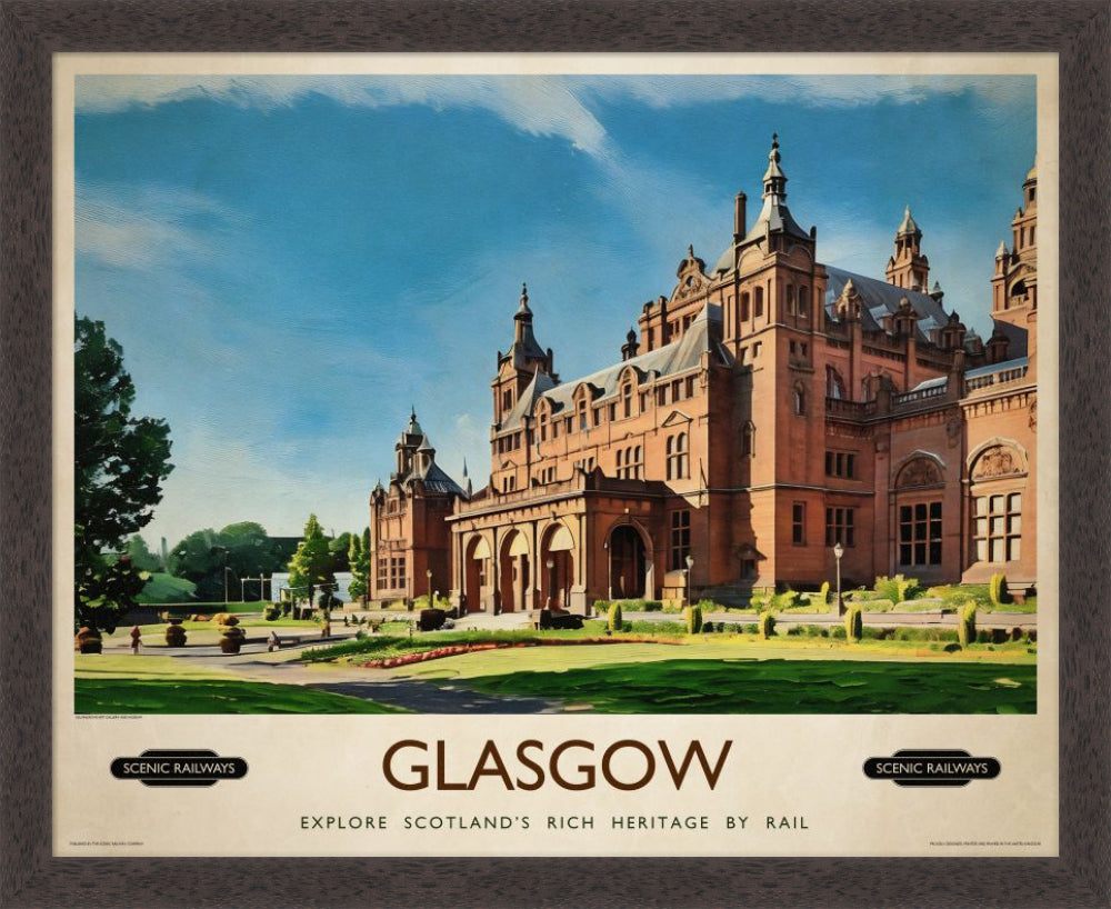 Vintage travel poster- Glasgow, Kelvingrove Art Gallery and Museum - Scenic Railways