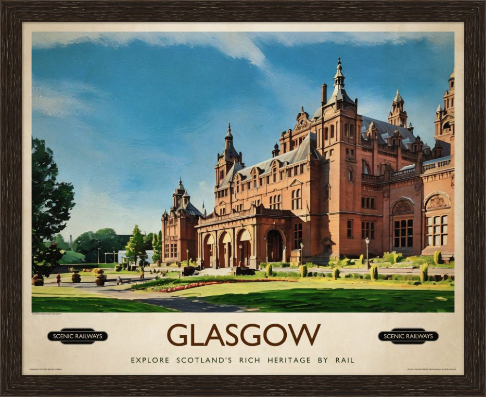 Vintage travel poster- Glasgow, Kelvingrove Art Gallery and Museum - Scenic Railways