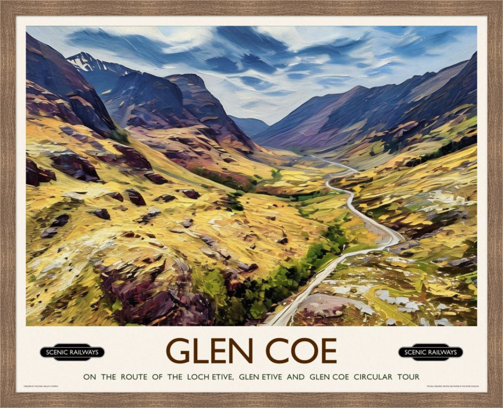 Vintage travel poster- Glen Coe, Scottish Highlands - Scenic Railways