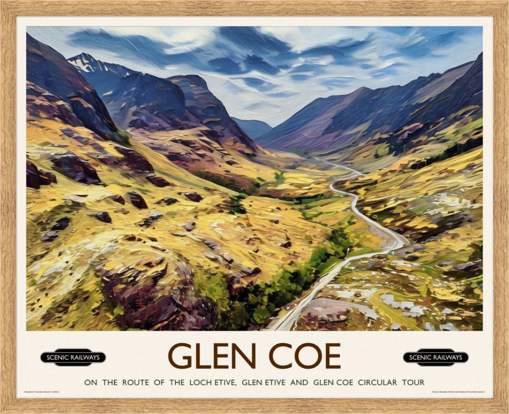 Vintage travel poster- Glen Coe, Scottish Highlands - Scenic Railways
