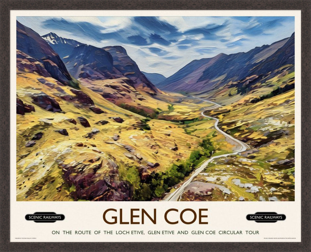 Vintage travel poster- Glen Coe, Scottish Highlands - Scenic Railways