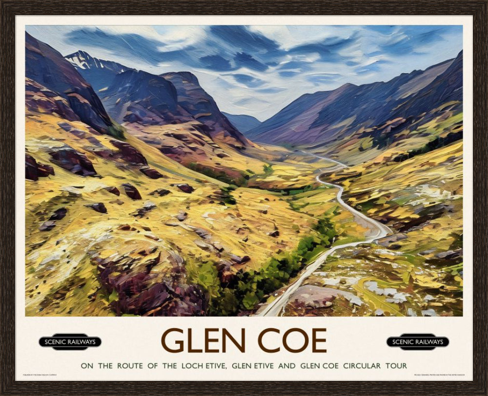 Vintage travel poster- Glen Coe, Scottish Highlands - Scenic Railways