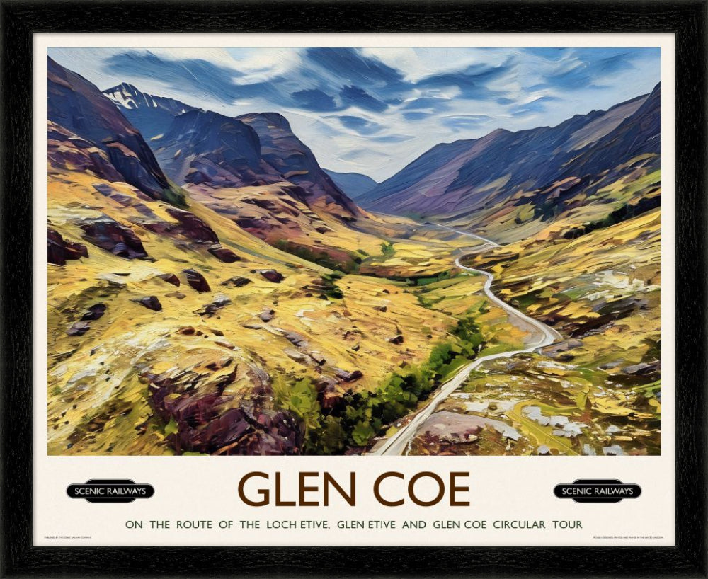 Vintage travel poster- Glen Coe, Scottish Highlands - Scenic Railways