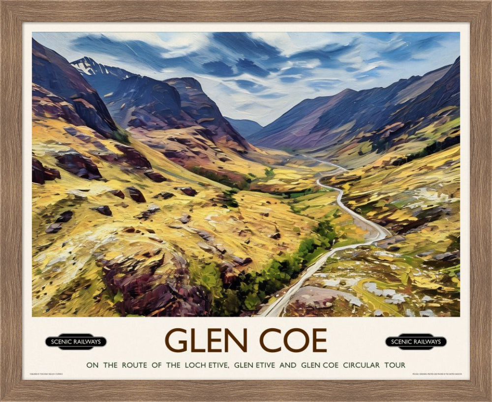 Vintage travel poster- Glen Coe, Scottish Highlands - Scenic Railways
