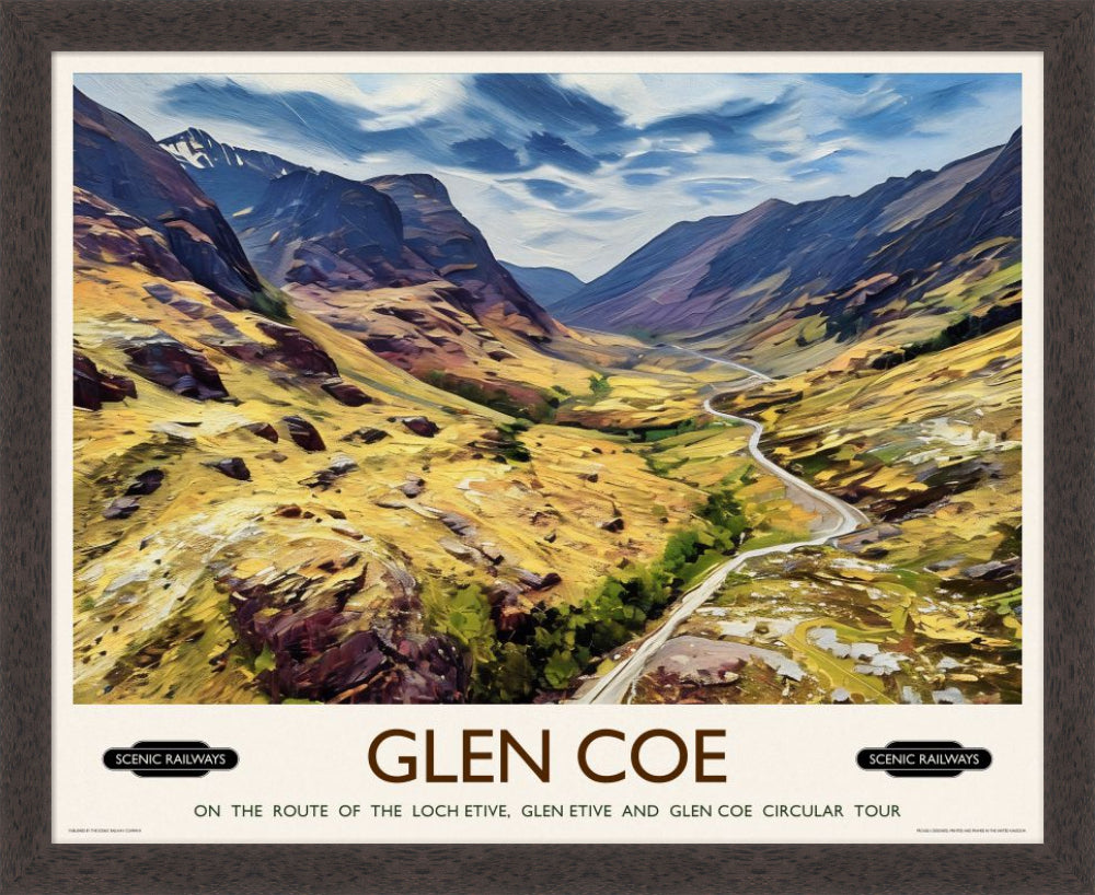 Vintage travel poster- Glen Coe, Scottish Highlands - Scenic Railways