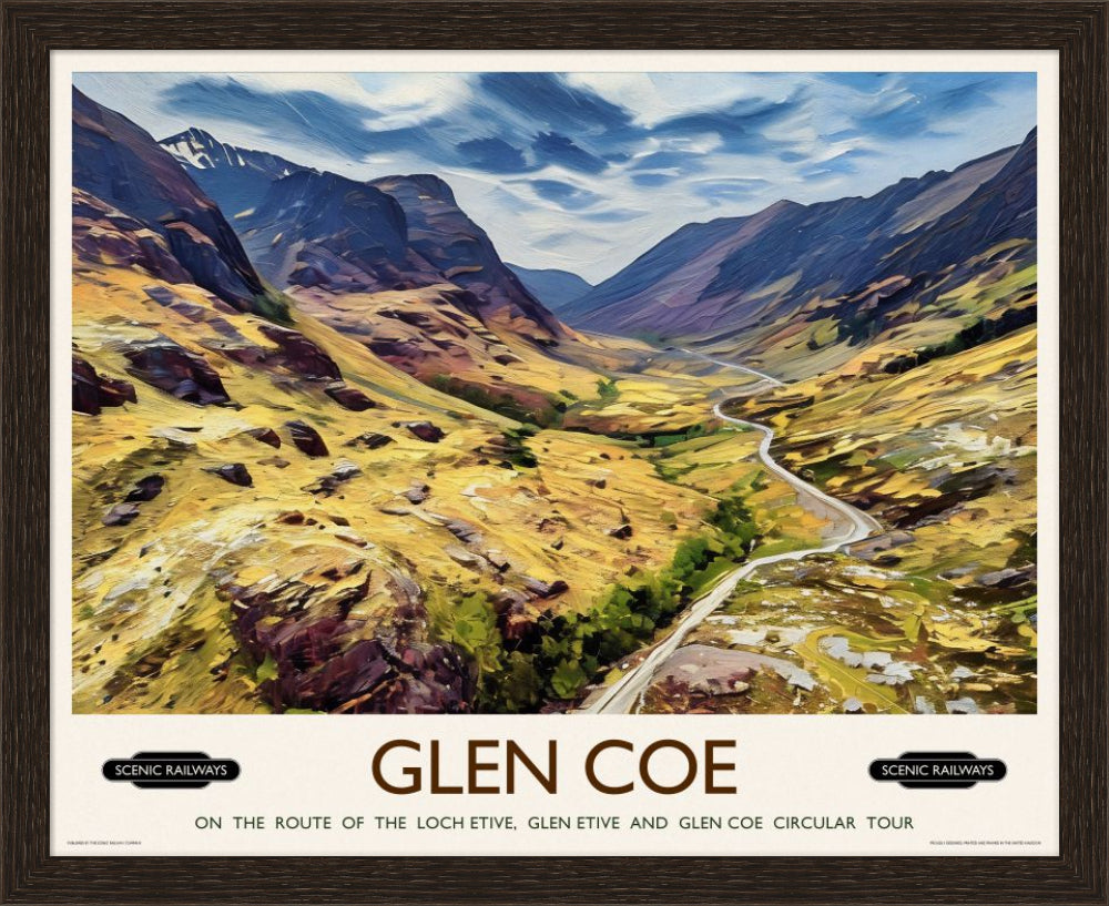 Vintage travel poster- Glen Coe, Scottish Highlands - Scenic Railways