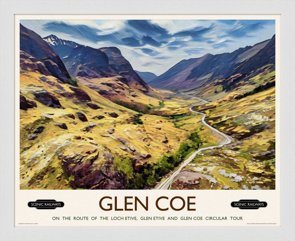 Vintage travel poster- Glen Coe, Scottish Highlands - Scenic Railways